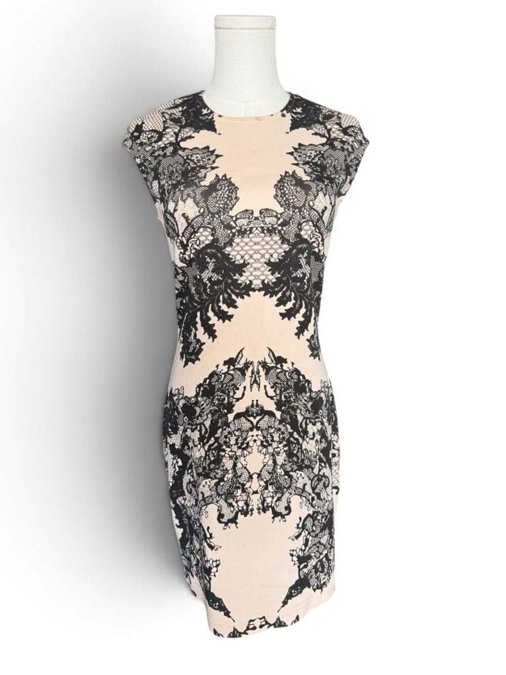 McQ by Alexander McQueen -  Peach and Black Lace Print Dress - Sz M